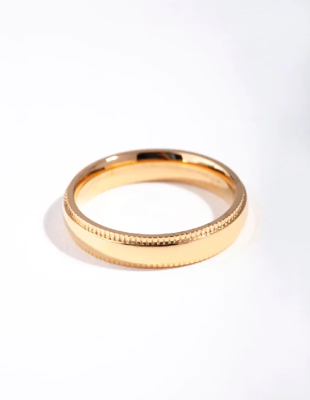 Rings with black diamond for striking contrast -Gold Plated Surgical Steel Simple Band Ring