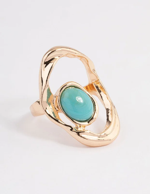 Rings with tiger eye for warm tones -Gold Abstract Turquoise Ring