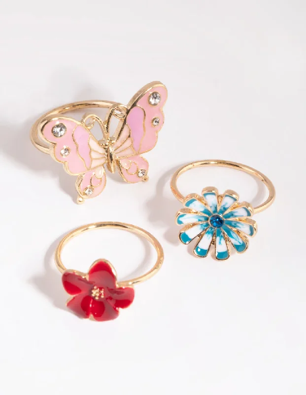 Gold rings with intricate celtic knot patterns -Gold Butterfly & Flower Ring