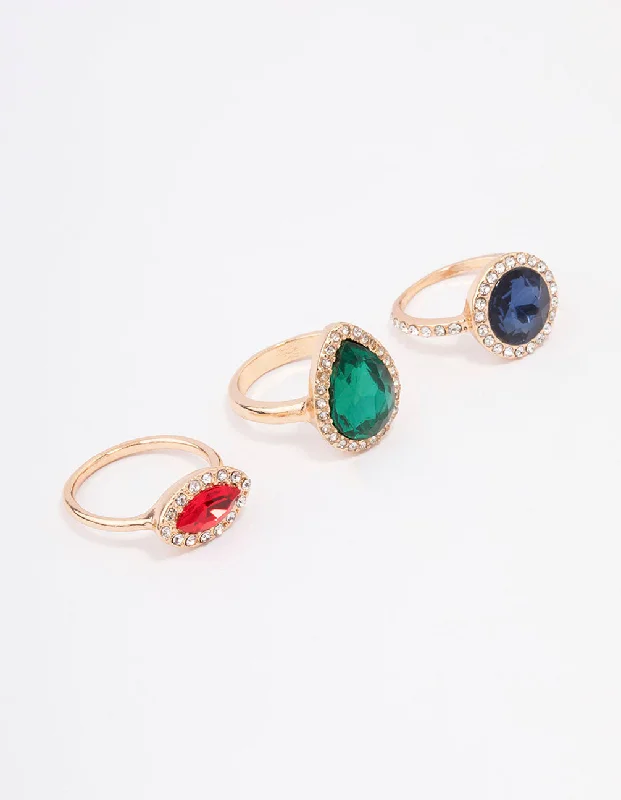 Statement rings with large geometric opal gems -Gold Mixed Shape Halo Cocktail Ring