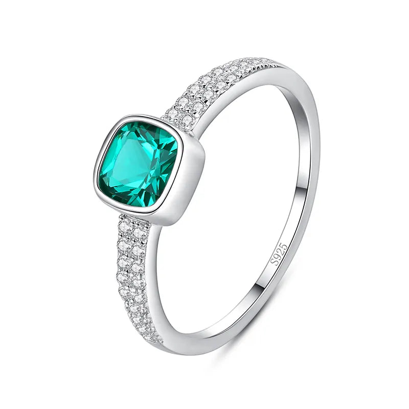 Rings with hammered silver for rustic appeal -S925 Sterling Silver Emerald Green Vintage Ring Gemstone Zircon Paving Setting Rings Women