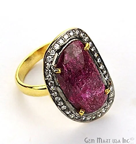 Bold rings with oversized amethyst gemstones -Sapphire Cz Pave Diamond Ring, Gold Vermeil Prong Setting Gemstone, Gift Diamond Ring (CZRG-12399)