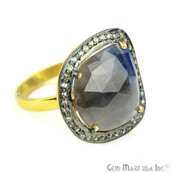 Rings with hammered silver for rustic appeal -Sapphire Cz Pave Diamond Ring, Gold Vermeil Prong Setting Gemstone, Gift Diamond Ring (CZRG-12482)