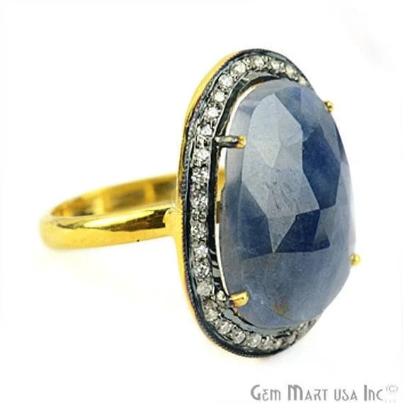 Rings with claw-set moonstone for mystique -Sapphire Cz Pave Diamond Ring, Gold Vermeil Prong Setting Gemstone, Gift Diamond Ring (CZRG-12485)