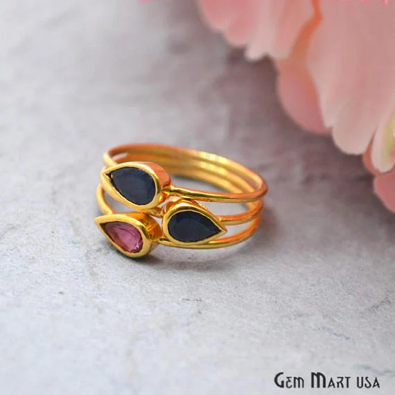 Rings with sunburst citrine for radiant appeal -Sapphire With Rhodolite 8x5mm Gemstone Gold Vermeil Wedding Ring