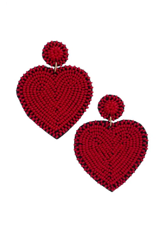 Rings with star sapphire for unique glow -Seed Bead Red Dangle Heart Earring