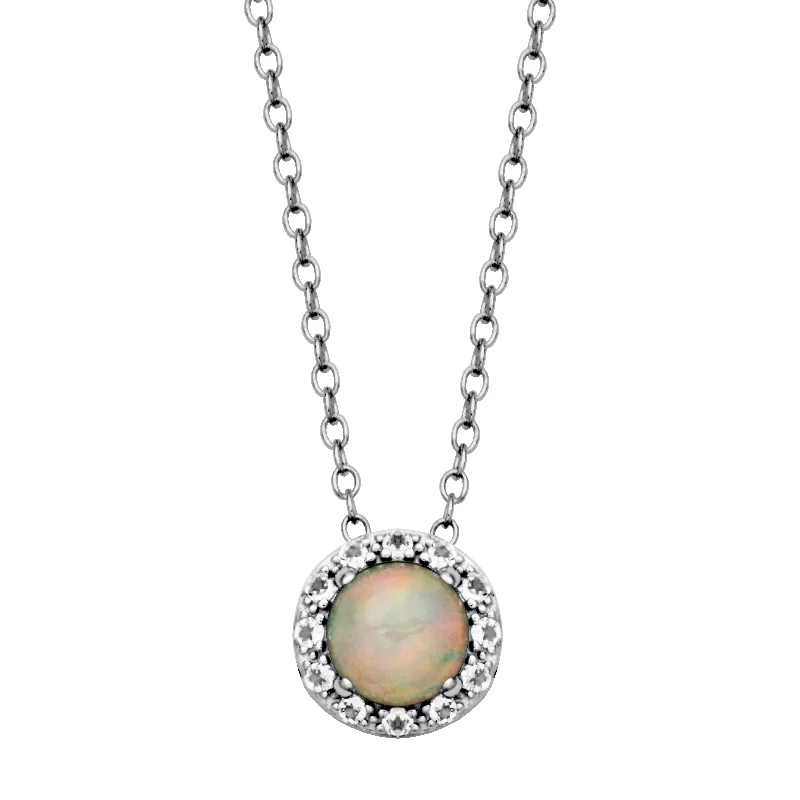 Necklaces and pendants with custom engravings for a personal, meaningful gift-Silver Birthstone Pendant Necklace- Ethiopian Opal