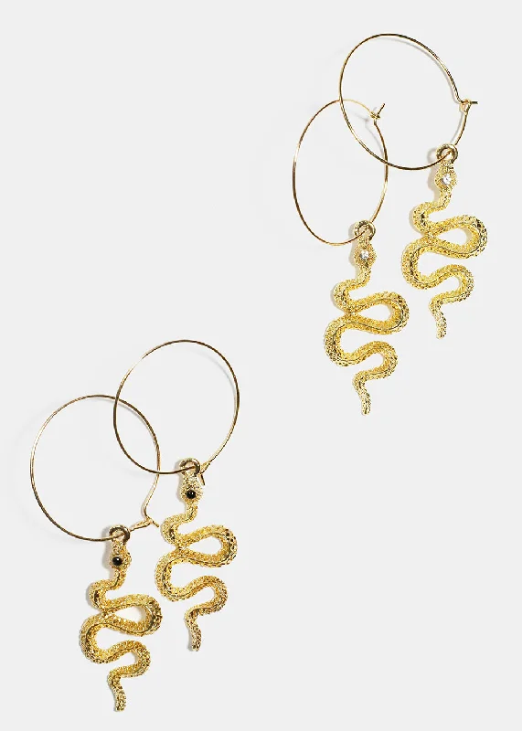 Drop Earrings for Wellness Routine -Snake Dangle Hoop Earrings