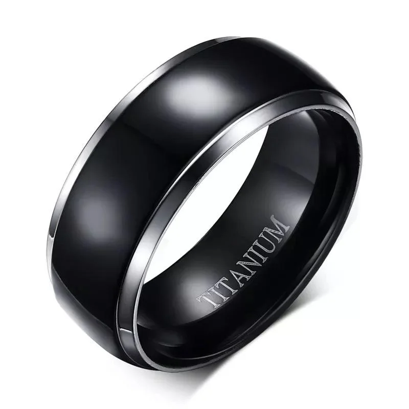 Rings with rough sapphire for rugged chic -Solid Titanium Dome Band Ring Black IP Center