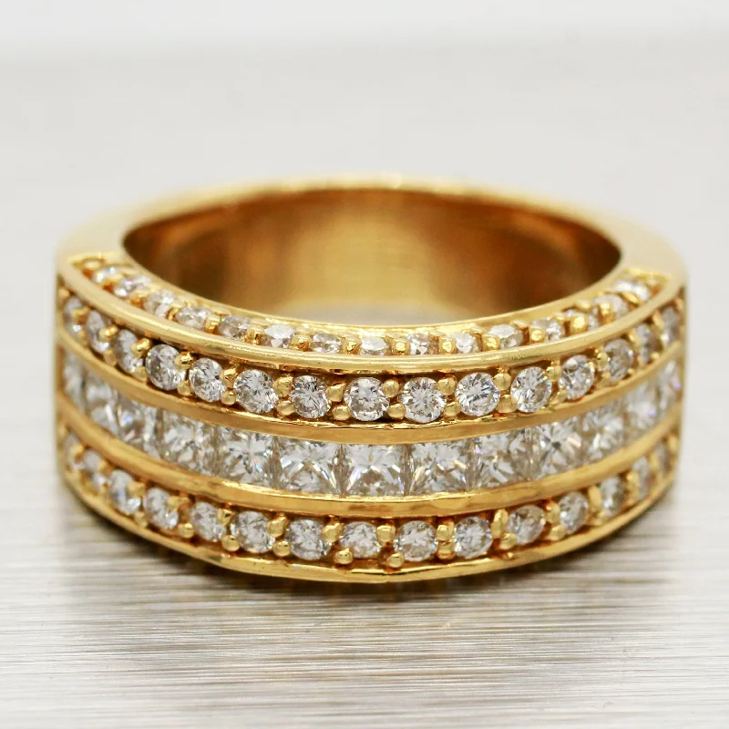 Rings with natural amber for warm glow -Sonia Bitton 1.50ctw Diamond Trio Row Half Eternity Ring - 18k Yellow Gold Band