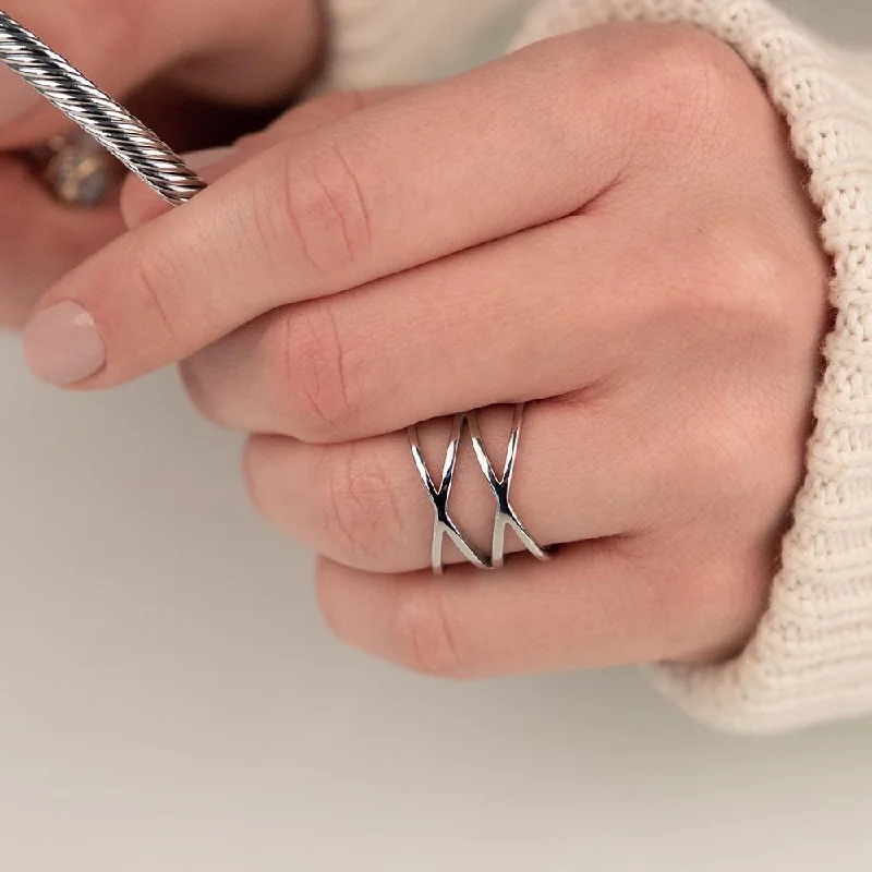 Rings with adjustable bands for perfect fit -Stainless ST Double X Ring