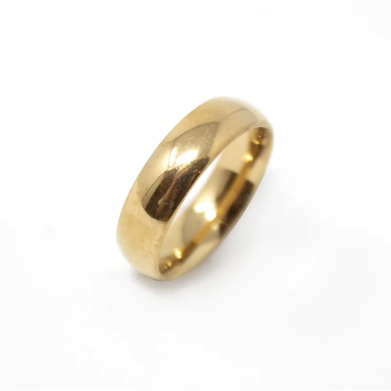 Rings with polished onyx for sleek contrast -Stainless Steel 18K Gold Pl Band Ring 6MM