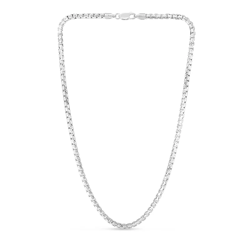 Unique necklaces and pendants with vintage-inspired designs for timeless appeal-Sterling Silver 3.9mm Rockstar Cut Round Box Chain