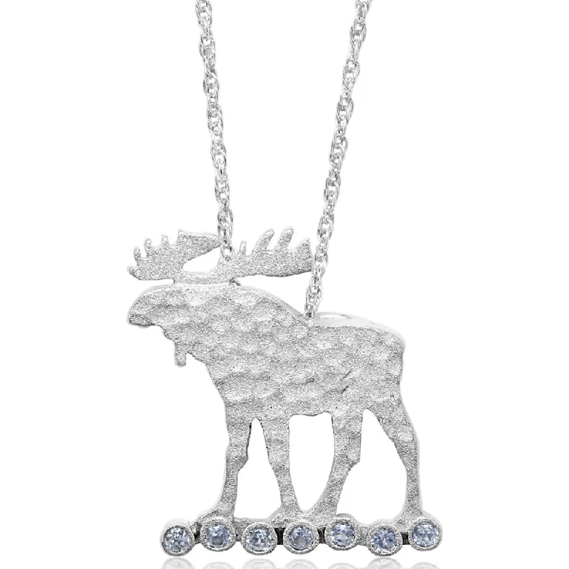 Best necklaces and pendants with opal gemstones for an iridescent glow-Sterling Silver Moose Montana Sapphire Pendant(7-Stones)