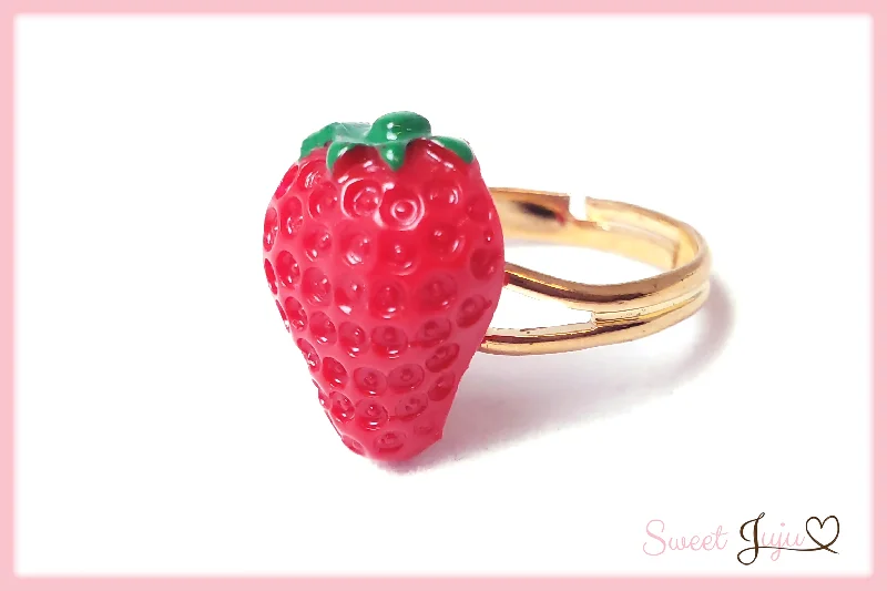 Rings with carved onyx for bold sleekness -Fresh Strawberry Ring