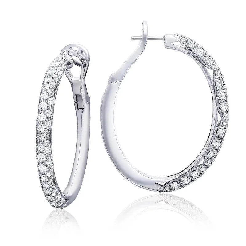 Drop Earrings with Vine Designs -Tacori 18k Oval Diamond Hoop Earrings