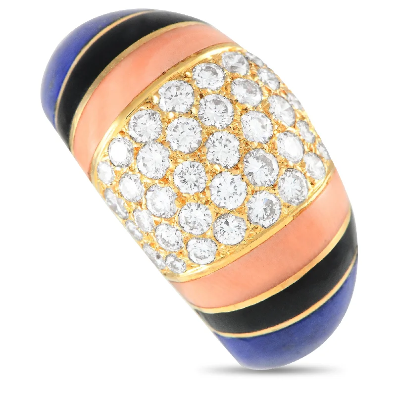 Rings with pink sapphire for delicate charm -Van Cleef & Arpels 18K Yellow Gold 1.10ct Diamond, Lapis and Coral Ring VC26-120524