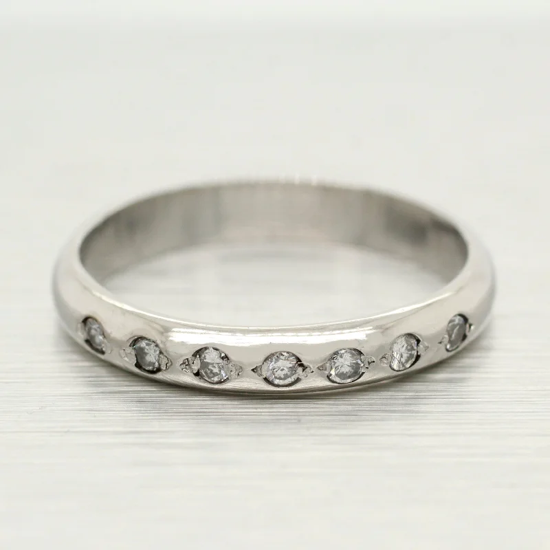 Vintage rings with engraved floral band designs -Vintage 0.07ctw Diamond Small Wedding Band - Thin Platinum Ring - Size 5.50