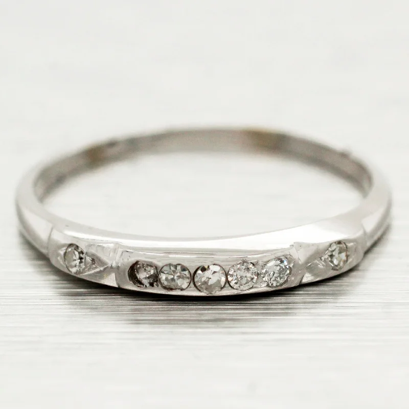 Rings with shield-shaped stones for boldness -Vintage 0.05ctw Thin Diamond Band Ring - 14k White Gold Setting - Size 5.25