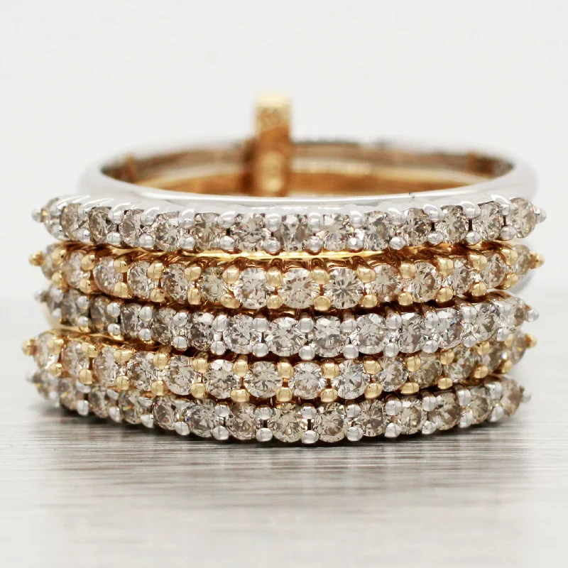 Rings with wide bands for statement wear -Vintage 0.70ctw Diamond Bypass Ring Stack of 5 - 14k Yellow & White Gold Bands