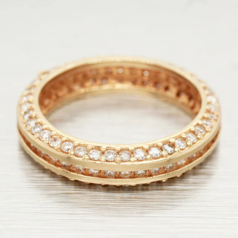 Rings with matte gold for subtle luxury -Vintage 1.25ctw Pave Diamond Eternity Ring - 14k Yellow Gold Wedding Band - 7.75