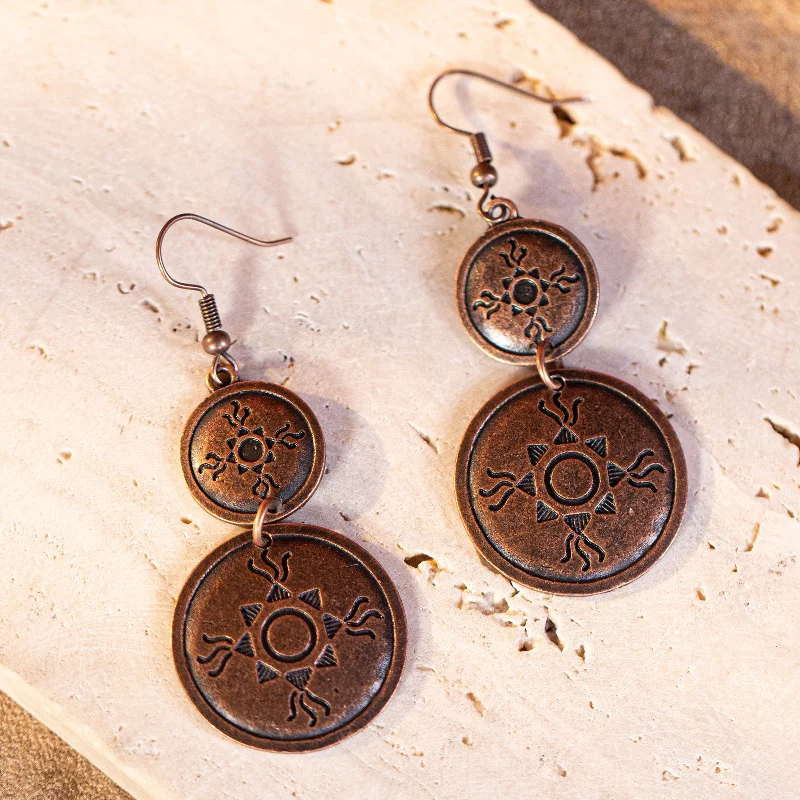 Rings with vintage claw prongs for elegance -WGE-1023  Wrangler Western Double Circle  Drop Dangling Earring