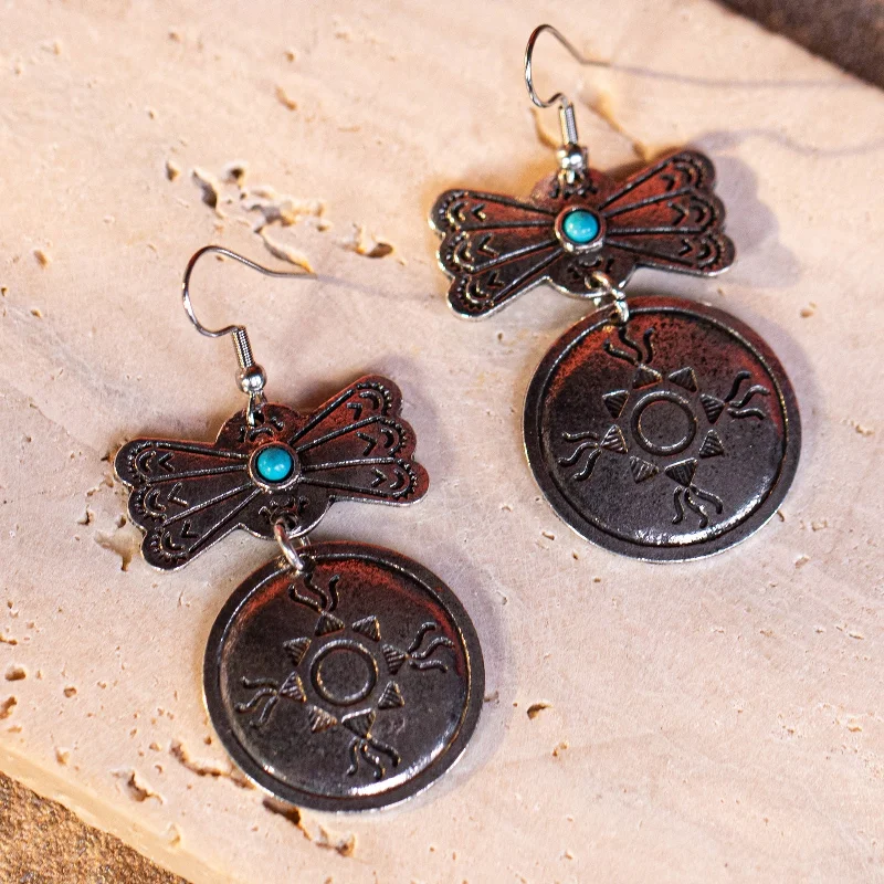 Rings with matte gold for subtle luxury -WGE-1035 Wrangler Western Mariposa Round Concho Dangling Earring Turquoise