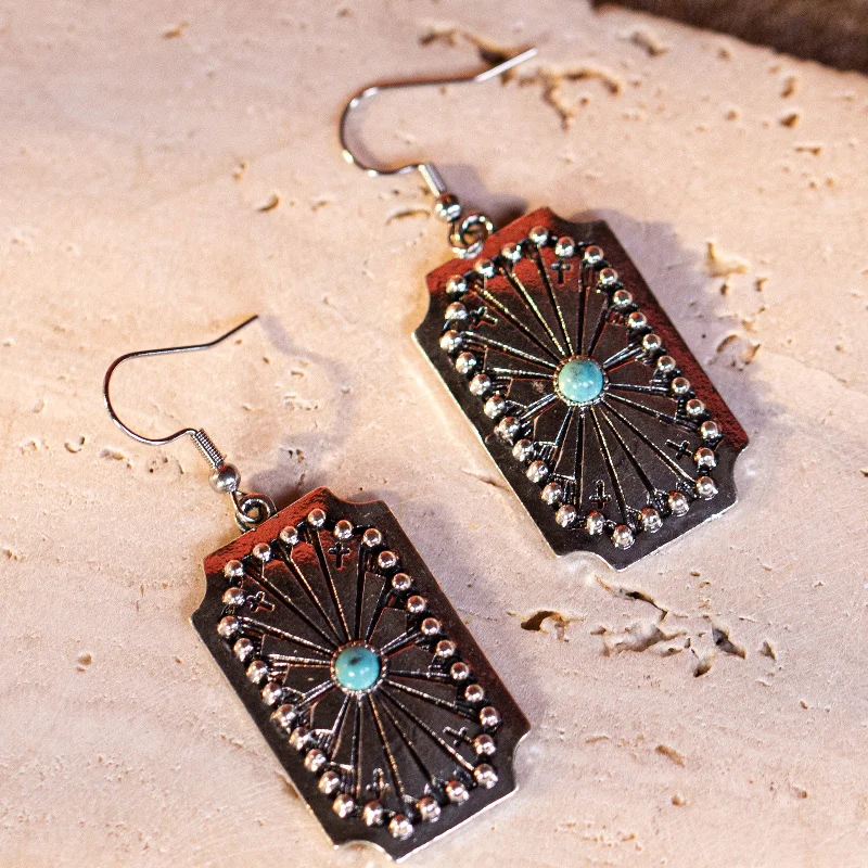 Rings with carved turquoise for artistic flair -WGE-1037  Wrangler Western Beaded Sunburst Concho Dangling Earring - Turquoise