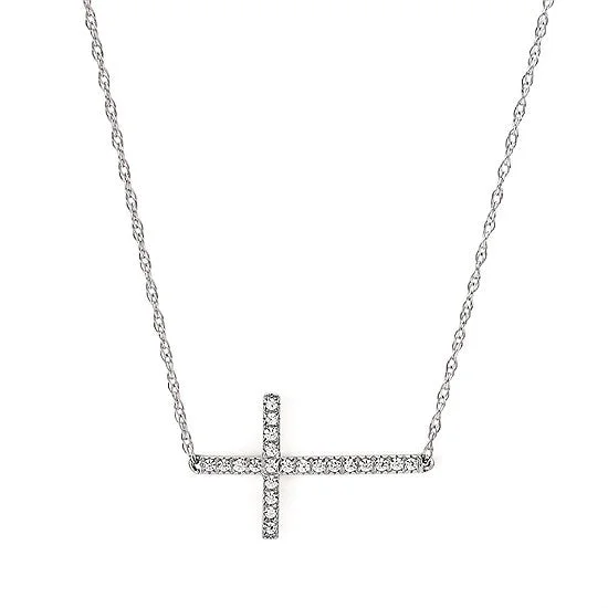 Beautiful necklaces and pendants with gemstone teardrops for an elegant effect-White Sideways Diamond Cross Necklace