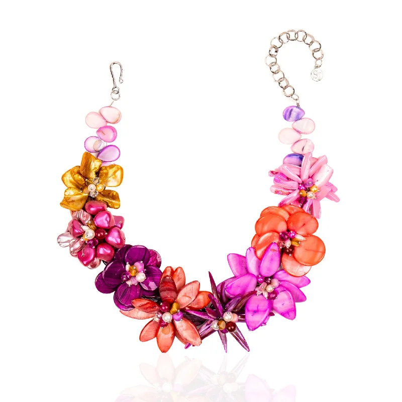 Unique necklaces and pendants with tree of life motifs for nature-inspired elegance-Wisteria Semi Precious Necklace- Pink/ Orange Abalone