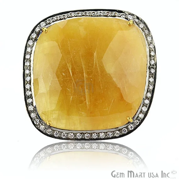 Rings with carved onyx for bold sleekness -Yellow Sapphire Cz Pave Diamond Ring, Gold Vermeil Prong Setting Gemstone, Gift Diamond Ring (CZRG-12405)