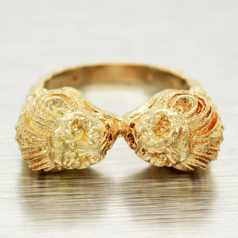 Rings with starburst topaz for radiant beauty -Zolotas Heritage Double Lion Head Ring - Solid 18k Yellow Gold - Size 5.50